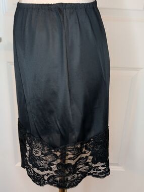 Vintage 60s Seamprufe Mini Slip Black Lace Trim Side Slit SZ S
